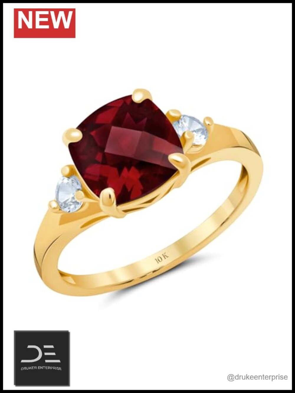 Solid 10K Gold Three Stone Cocktail Ring Women Size 5-9